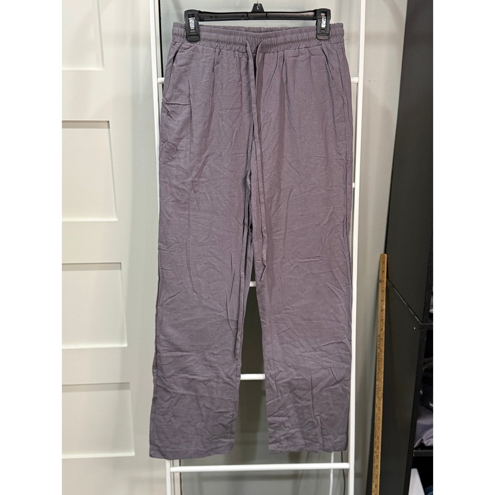 Charcoal Gray Cotton Blend Drawstring Lounge Pants Straight Leg Large Minimalist